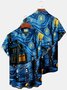 Holiday Blue Halloween Men's Hawaiian Shirts Ghost Zombie Cartoon Art Moon Stretch Plus Size Aloha Camp Shirts