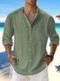 JoyMitty Beach Vacation Green Men's Casual Stand Collar Shirts Soft & Breathable Long Sleeve Shirts