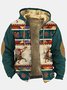 Vintage Western Cowboy Aztec Fleece Men's Drawstring Hoodies Coat Warm Zip Cardigan Jacket Outwear