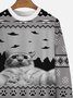 JoyMitty Men's Fun Cat UFO Print Crew Neck Sweatshirt