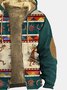 Vintage Western Cowboy Aztec Fleece Men's Drawstring Hoodies Coat Warm Zip Cardigan Jacket Outwear