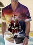 Men's Christmas Pirates Santa Print Button Pocket Shirt