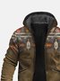 Vintage Western Brown Aztec Men's Cardigan Hoodies Ethnic Warm Plush Outdoor Zipper Fleece Jacket