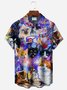 New Year Fireworks Men's Hawaiian Shirts Cute Cat Cartoon Stretch Easy Care Camp Pocket Shirts Big Tall