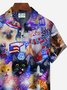 New Year Fireworks Men's Hawaiian Shirts Cute Cat Cartoon Stretch Easy Care Camp Pocket Shirts Big Tall