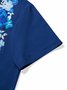 JoyMitty Beach Holiday Casual Deep Blue Men's Guayabera Cool Ice Shirts Floral Sweat-wicking Hawaiian Pocket Camp Shirts