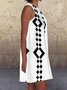 JOYMITTY Women Black 1960's Geometric Pattern A-Line Retro Printed Pockets Casual Dresses