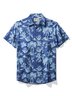 JoyMitty Beach Holiday Navy Blue Men's Hawaiian Cool Ice Shirts Sweat-wicking Coconut Tree Stretch Aloha Camp Pocket Shirts